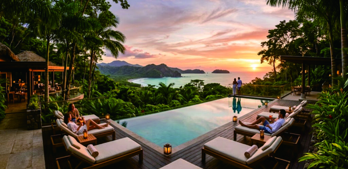 Luxury beachfront hotel terrace in Central America