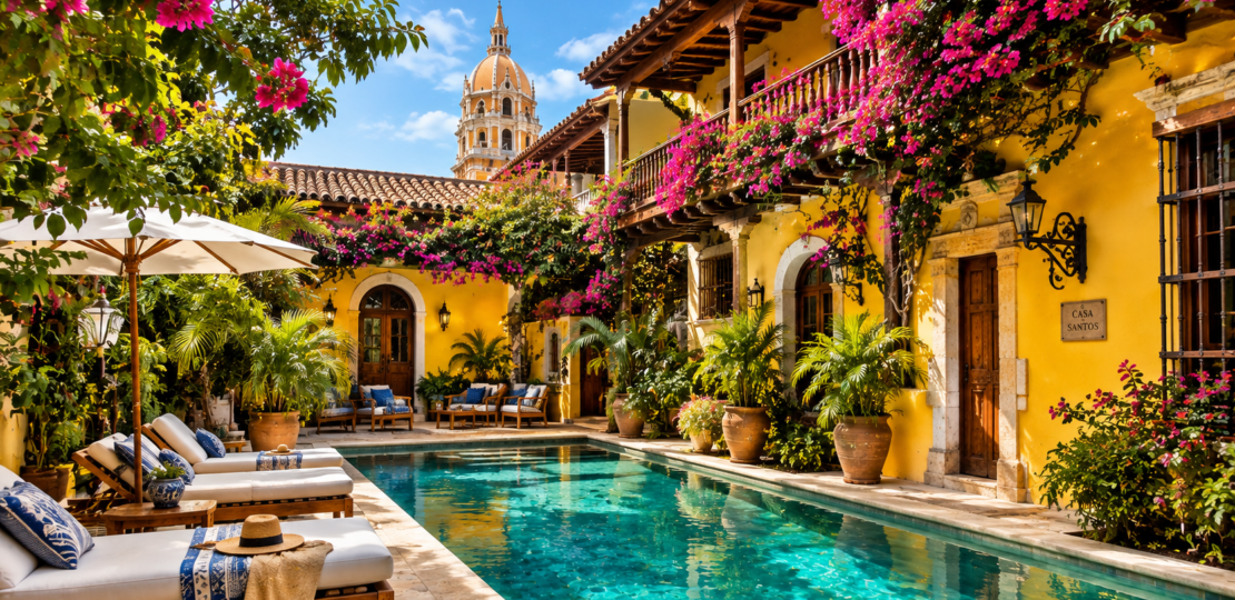 Luxury colonial villa courtyard
