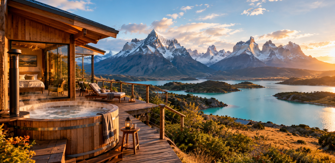 Luxury eco villa deck in Patagonia
