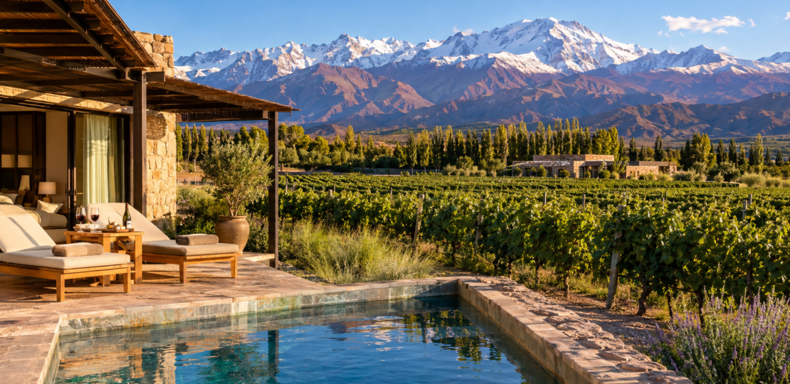Luxury wine resort patio in Mendoza